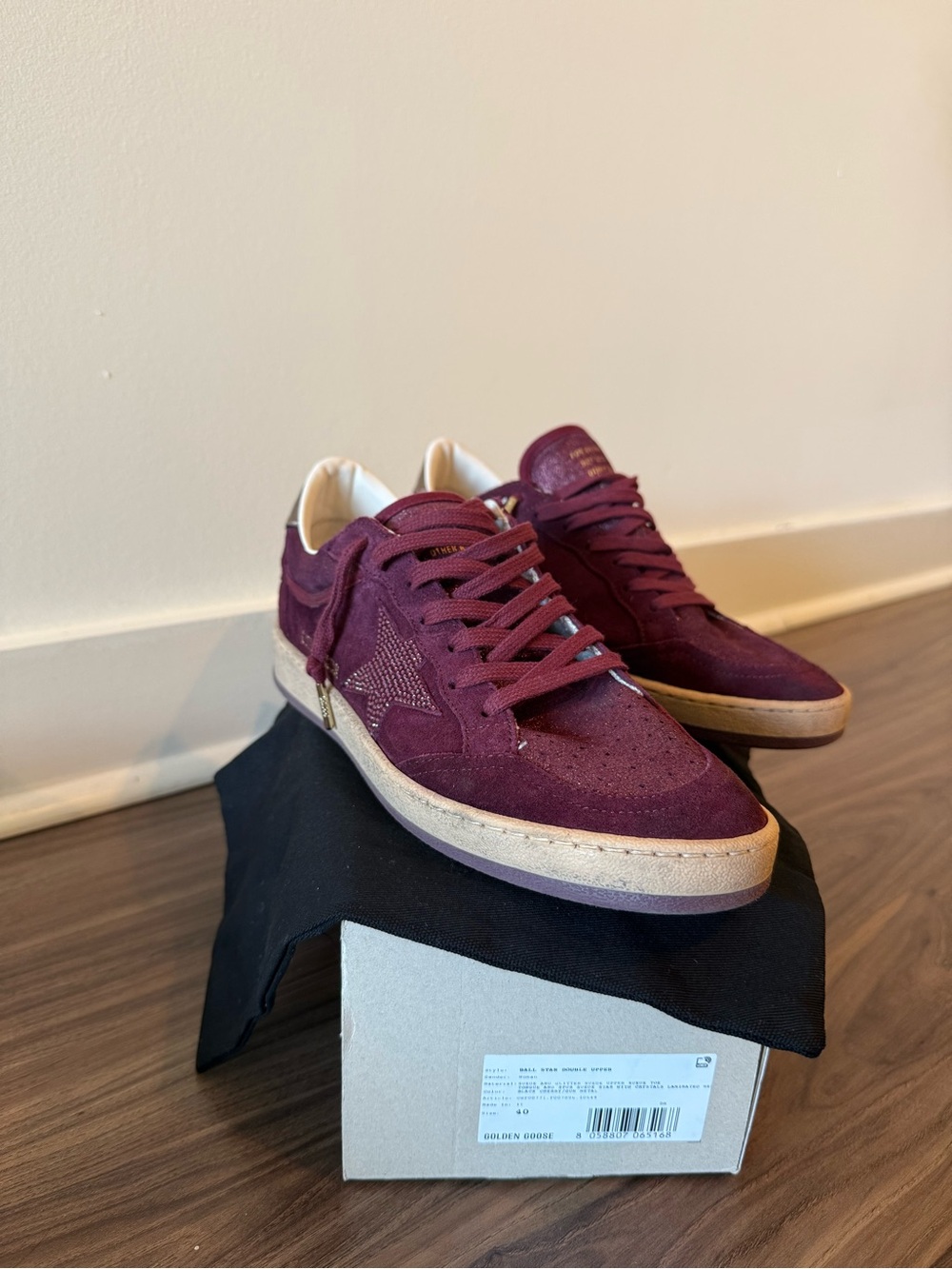 Golden Goose Burgundy Suede Low-Top Sneakers